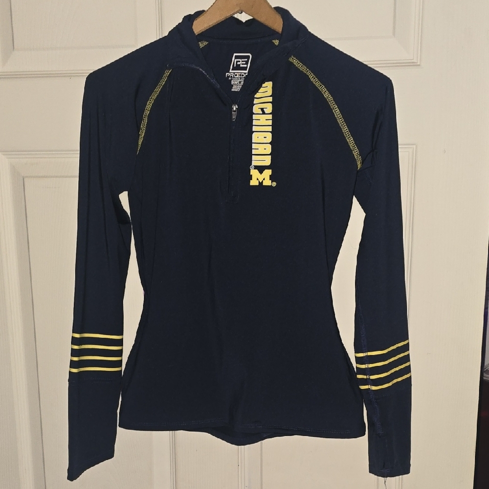Knights Apparel Navy and Yellow Michigan Women's Long Sleeve Top